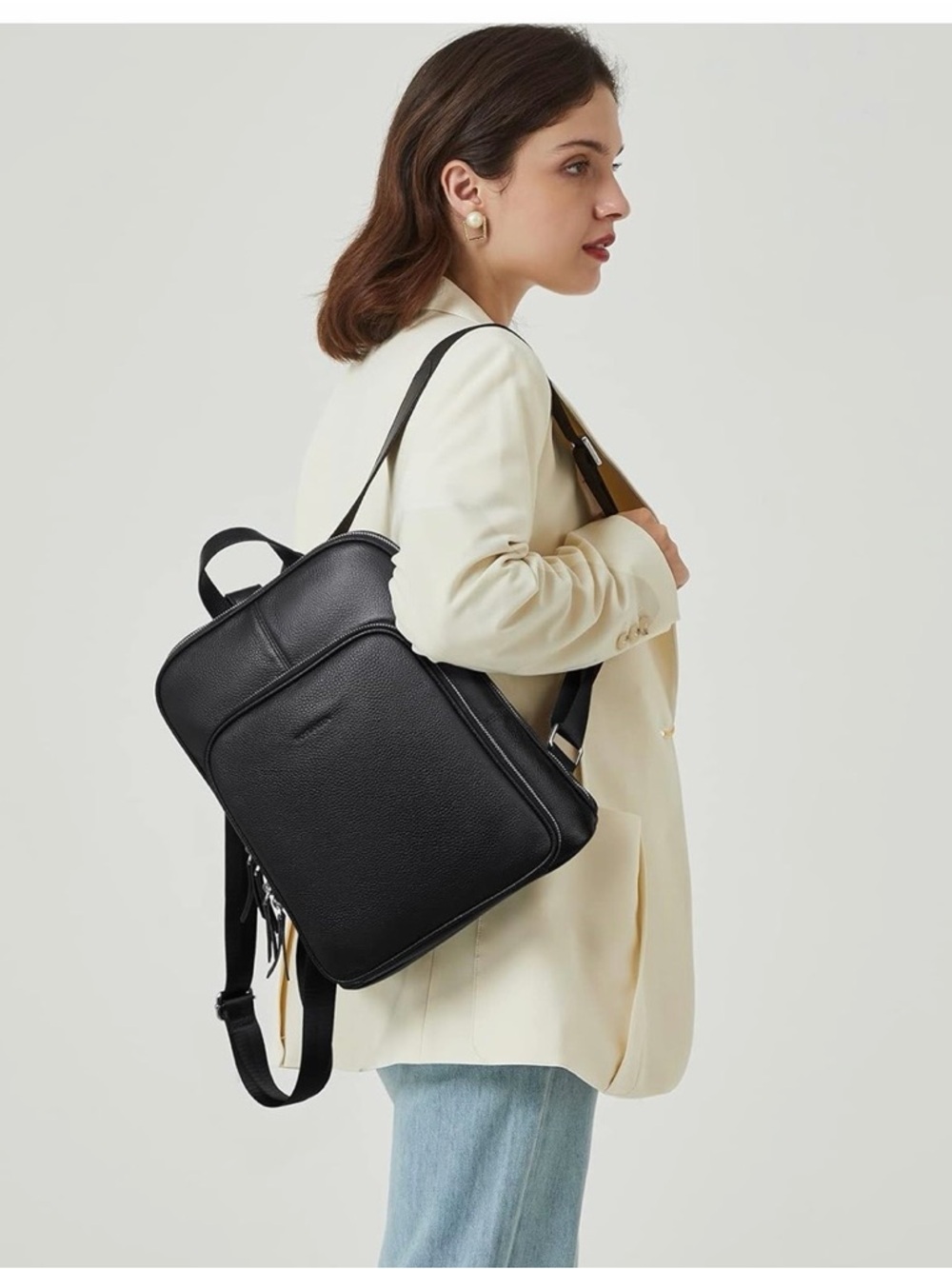 Bostanten Black Leather Convertible Backpack - Women